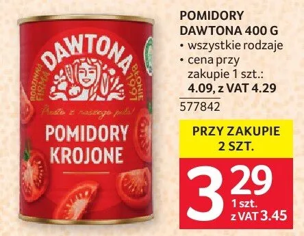 Pomidory krojone Dawtona 400 g promocja w Selgros