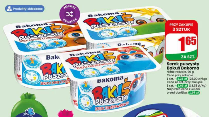 Serek puszysty Bakuś Bakoma o smaku czekoladowym promocja w Dino