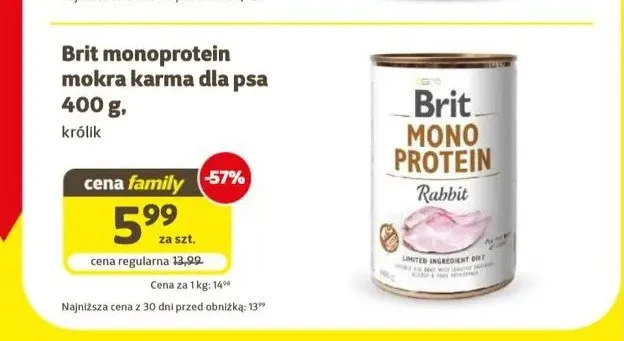 Mokra karma dla psa Brit Mono Protein królik promocja w Super Zoo