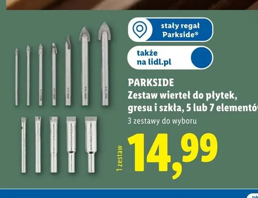 Zestaw wierteł do płytek gresu i szkła Parkside 5 elementów promocja w Lidl