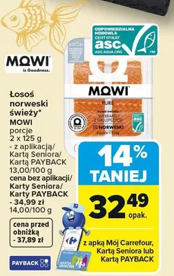 Łosoś norweski świeży mowi porcje promocja w Carrefour Market
