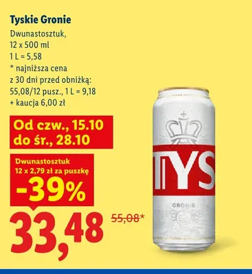 Piwo Tyskie Gronie 12-pak 500 ml promocja w Lidl