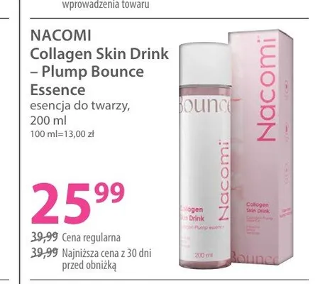 Esencja do twarzy Nacomi Collagen Skin Drink - Plump Bounce Essence promocja w Hebe