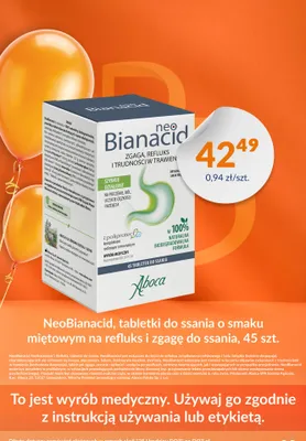Tabletki do ssania na refluks i zgagę Aboca NeoBianacid o smaku miętowym promocja w DOZ.PL