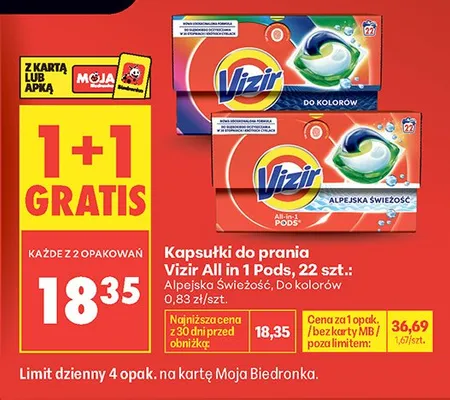 Kapsułki do prania Vizir All in 1 Pods Do kolorów promocja w Biedronka