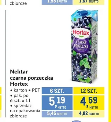 Nektar czarna porzeczka Hortex 12-pak 1 l promocja w Makro