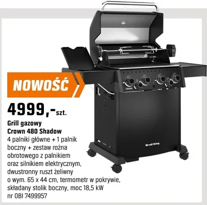Grill gazowy Crown 480 Shadow promocja w OBI