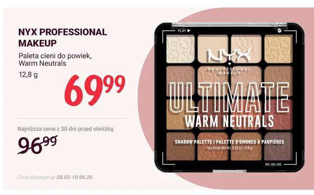 Paleta cieni do powiek NYX PROFESSIONAL MAKEUP Warm Neutrals promocja w Rossmann