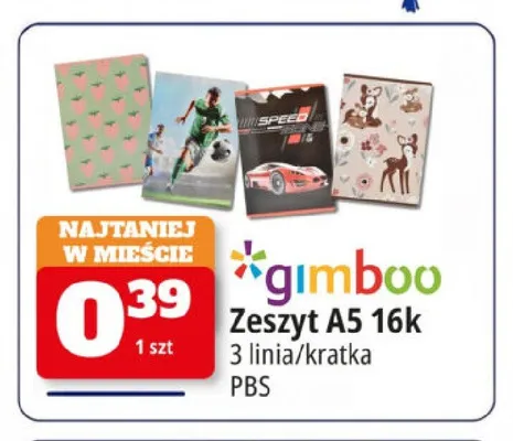 Zeszyt A5 16k 3 linia Gimbo promocja w Leclerc