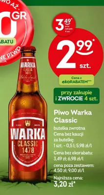 Piwo warka classic butelka zwrotna promocja w Żabka