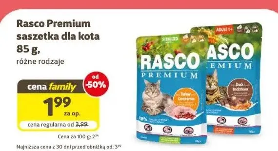 Mokra karma dla kota Rasco Premium Adult Duck & Buckthorn promocja w Super Zoo