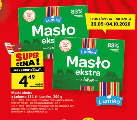 Masło ekstra z Łukowa Lumiko 83% promocja w Twój Market