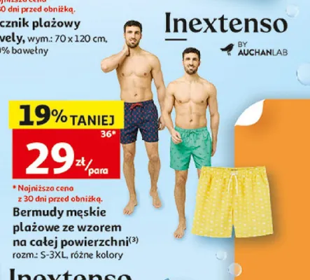 Bermudy męskie plażowe Inextenso promocja w Auchan