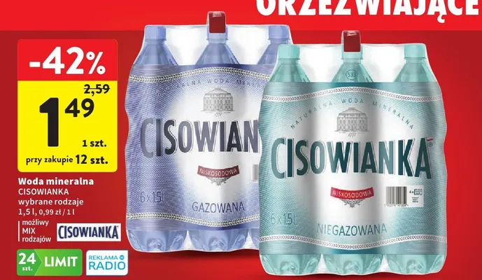 Woda mineralna Cisowianka gazowana promocja w Intermarche