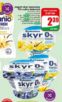 Jogurt skyr owocowy 0% cukru Bakoma waniliowy promocja w Dino