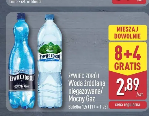 Woda źródlana Mocny Gaz ŻYWIEC ZDRÓJ promocja w Aldi