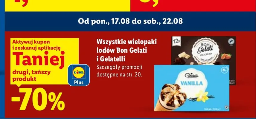 Wielopaki lodów Bon Gelati i Gelatelli Lidl promocja w Lidl
