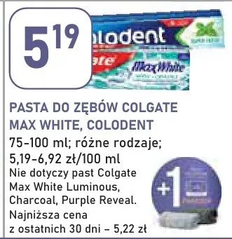Pasta do zębów Colgate Max White, Colodent promocja w Stokrotka