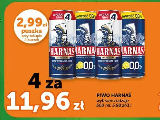 Piwo bezalkoholowe Harnaś 0,0% Orzeźwiająca Cytryna promocja w ABC