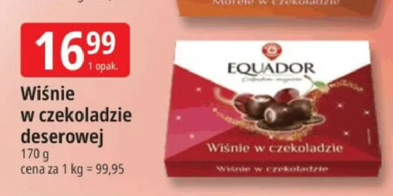 Wiśnie w czekoladzie deserowej Equador promocja w Leclerc