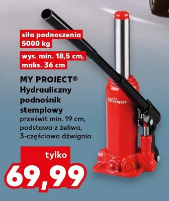 Hydrauliczny podnośnik stemplowy sila podnoszenia 5000 kg, przesuwit min. 19 cm, podstawa z żeliwa, 3-częściowa dźwignia promocja w Kaufland