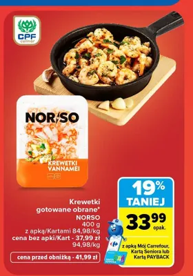 Krewetki gotowane obrane Norso promocja w Carrefour