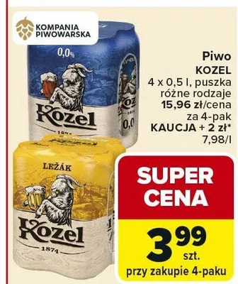 Piwo KOZEL 4 x 0,5l puszka różne rodzaje promocja w Carrefour