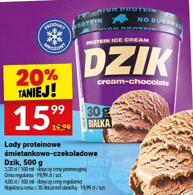 Lody proteinowe śmietankowo-czekoladowe Dzik promocja w Twój Market