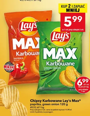 Chipsy Karbowane Lay's Max green onion promocja w LEWIATAN