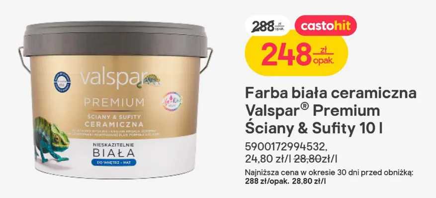 Farba biała ceramiczna Premium Ściany & Sufity 10 l promocja w Castorama