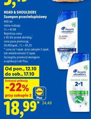 Szampon przeciwłupieżowy Menthol Fresh 2in1 Head & Shoulders promocja w Lidl