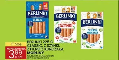 Parówki berlinki classic z szynki, z piersi z kurczaka lub morliny promocja w Wafelek
