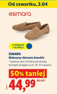 Mokasyny skórzane damskie promocja w Lidl