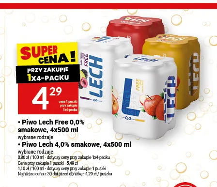 Piwo bezalkoholowe Lech smakowe 4-pak promocja w Twój Market