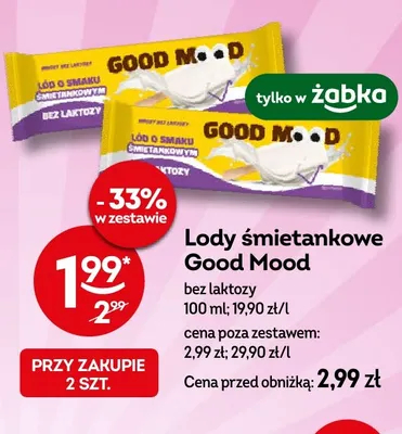 Lody śmietankowe Good Mood bez laktozy promocja w Żabka