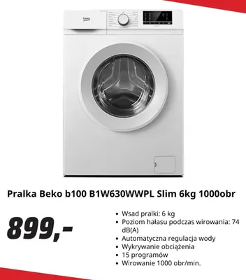 Pralka Beko b100 B1W630WWPL Slim 6 kg 1000obr promocja w Media Markt