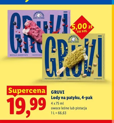 Lody na patyku 4-pak owoce leśne Gruvi promocja w Lidl