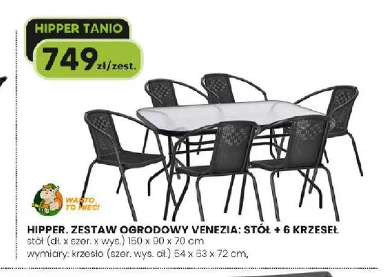 Zestaw ogrodowy Venezia stół + 6 krzeseł Hipper promocja w HIPPER.pl