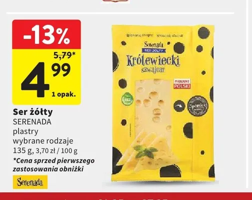 Ser żółty Serenada plastry promocja w Intermarche