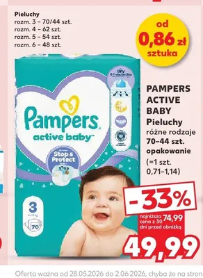 Pieluchy Pampers active baby promocja w Kaufland