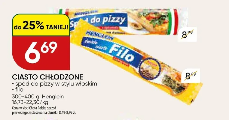 Ciasto chłodzone spód do pizzy w stylu włoskim Henglein promocja w Chata Polska