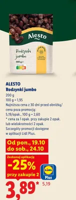 Rodzynki jumbo Alesto promocja w Lidl