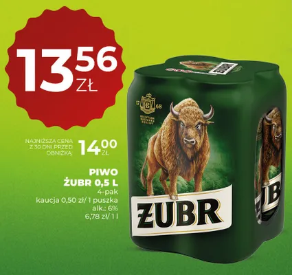 Piwo Żubr 4-pak 0,5l promocja w Duży Ben