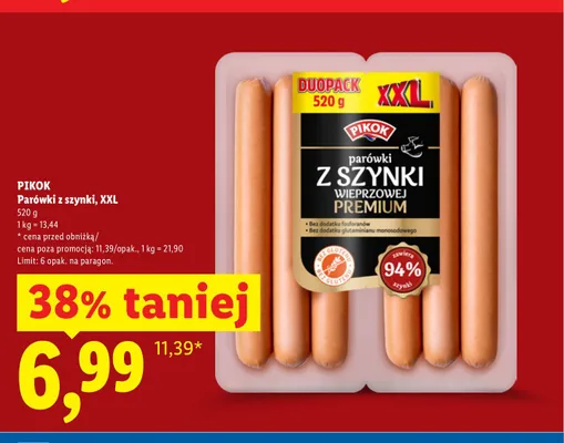 Parówki z szynki Pikok XXL promocja w Lidl