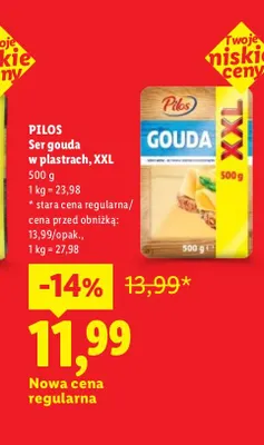 Ser gouda w plastrach XXL Pilos promocja w Lidl
