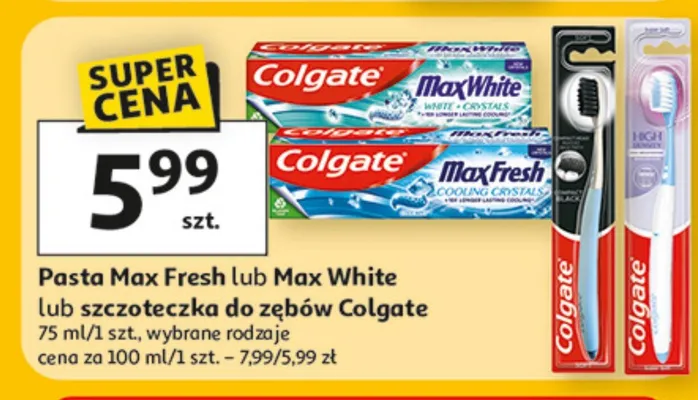 Pasta Max Fresh lub Max White lub szczoteczka do zębów Colgate promocja w Auchan