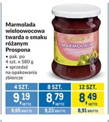 Marmolada wieloowocowa twarda o smaku różanym Prospona promocja w Makro