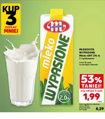 Mleko UHT 2% tł. Mlekovita Wypasione promocja w Kaufland