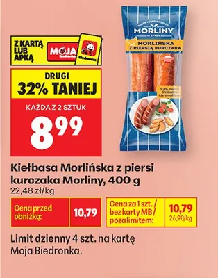 Kiełbasa Morlińska z piersi kurczaka Morliny promocja w Biedronka