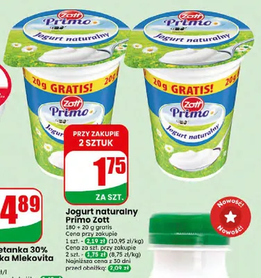 Jogurt naturalny Primo Zott promocja w Dino